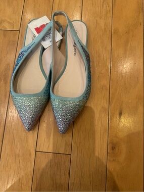 BC Footwear Aqua Blue Crystal Pointed Slingback Flats